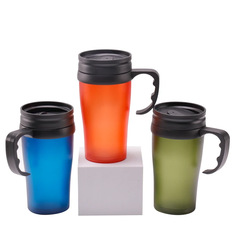 Cheap Double Wall Reusable Tumbler Plastic Cold Drinks Cups With Handle Gift Coffee  mug Tumbler