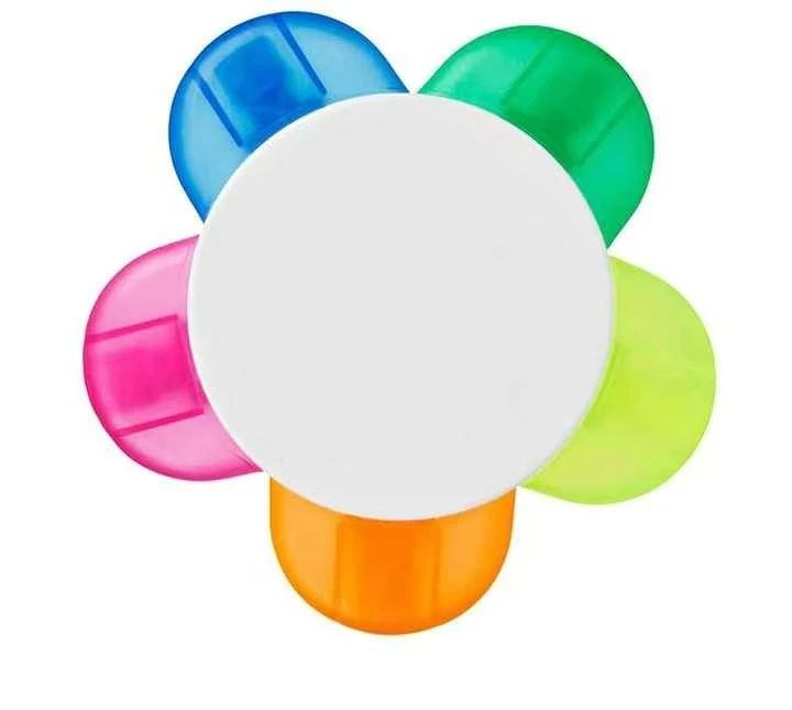 Custom Logo Multi-Color Flower-Shaped Highlighter Markers 5-in-1 Promotional Fluorescent Pen Set Oblique Brush Tip Loose