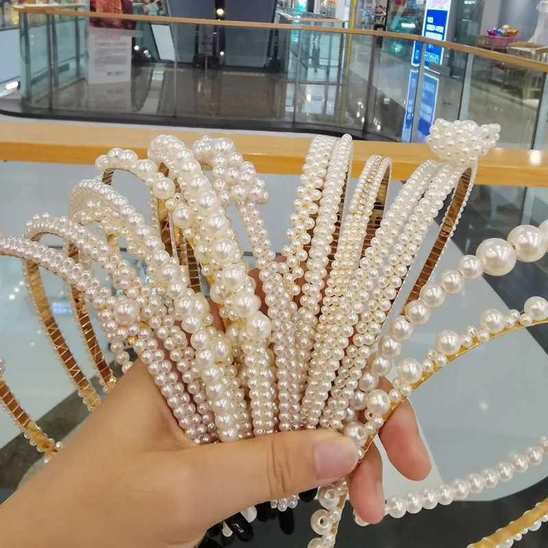 KISSWIFE New Trendy Fashion Hair Accessories Big Pearl Headband Women Bow Sunflower Pearl Headband Hair Hoop
