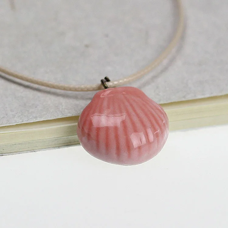 SC Hot Sale Lovely Starfish Mushroom Charm Necklace Chinese Traditional Necklace Cute Colorful Ceramics Shell Pendant Necklace