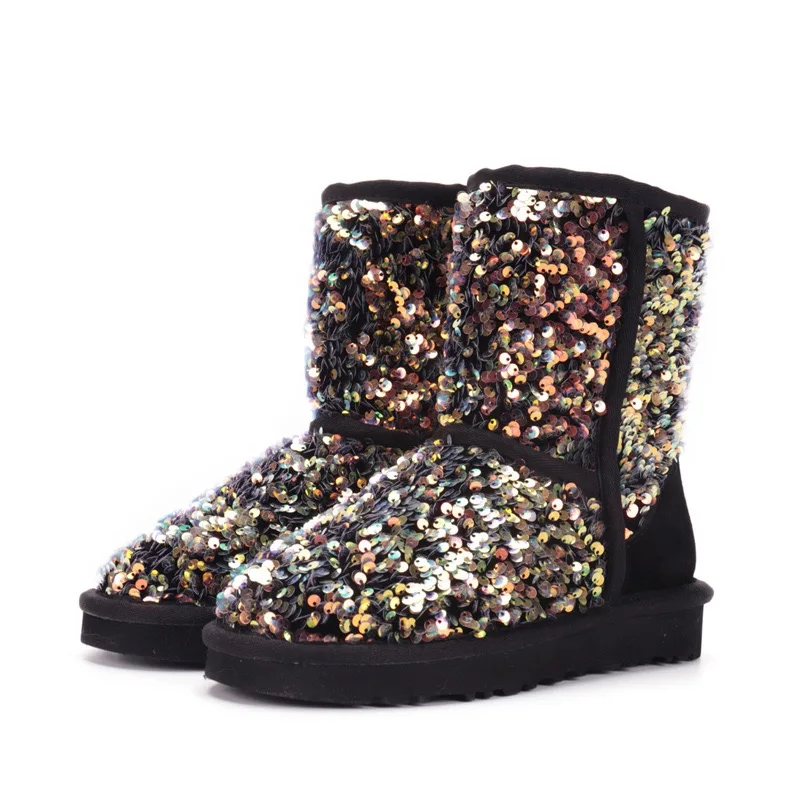 Popular Women Leather Sequins Glitter Bling Bling Snow Boots Comfortable Warm winter Boots