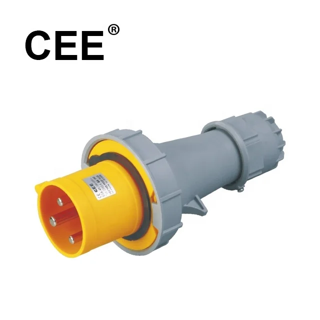 CEE multifunctional 125A 110-130V~IP67 3 pins 2P+E yellow industrial plug & socket