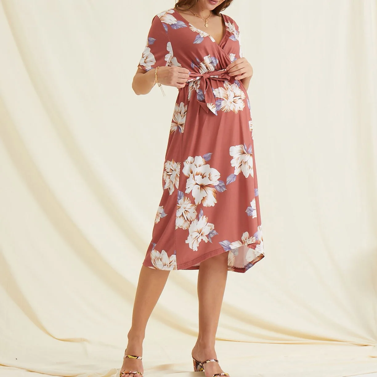 
MR001 Pregnant Women Clothing Short Sleeve Clothes Floral Print Boho Maternity Dress 