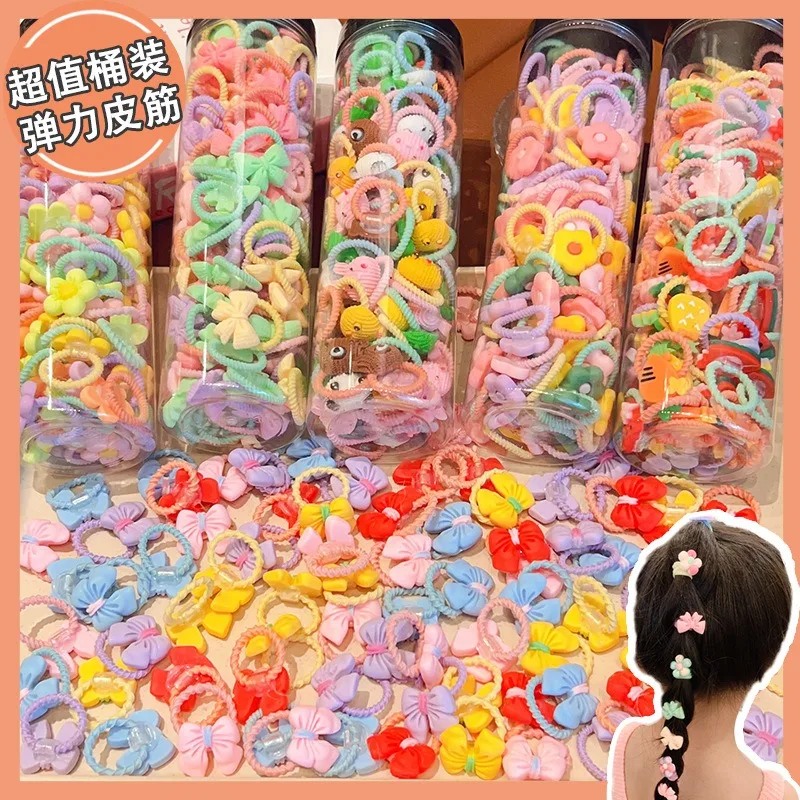 100pcs/Box Eco Friendly Organic Baby Plaited Decorative Girls Neon Elastic Hair Band Ties For Korean Style Kids