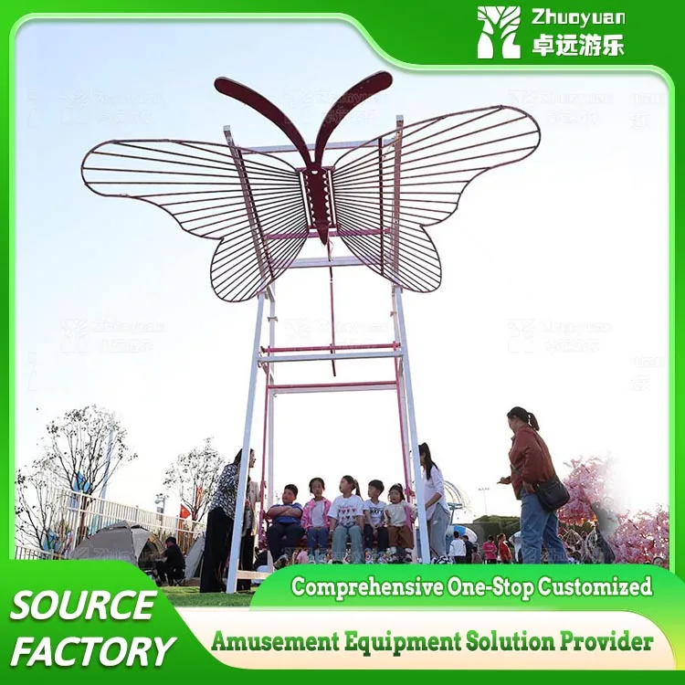 Zhuoyuan Custom-Made Outdoor Large Decorative Light LED Butterfly Swing Chair With Interactive Luminous Wings
