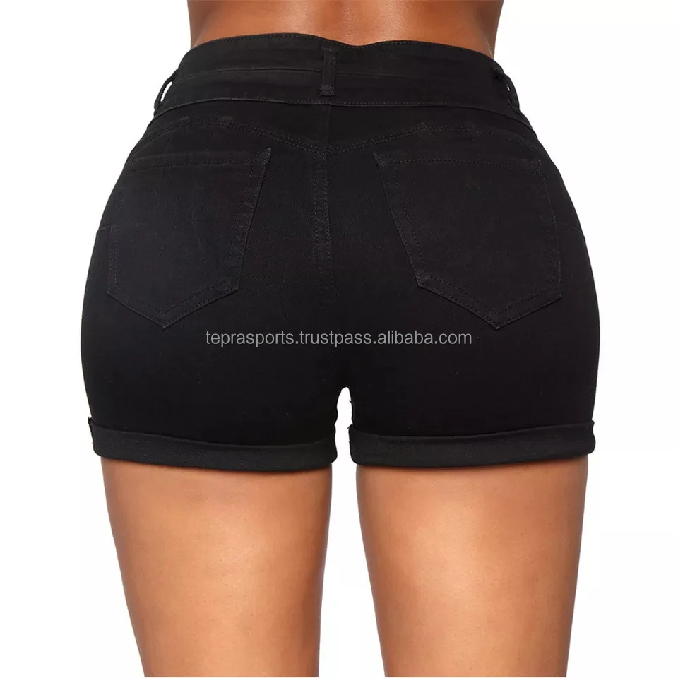 Black White Skinny Curly Jean Shorts Women High Waist Summer 2022 With Pockets Button Up Female Bodycon Sexy Denim Shorts