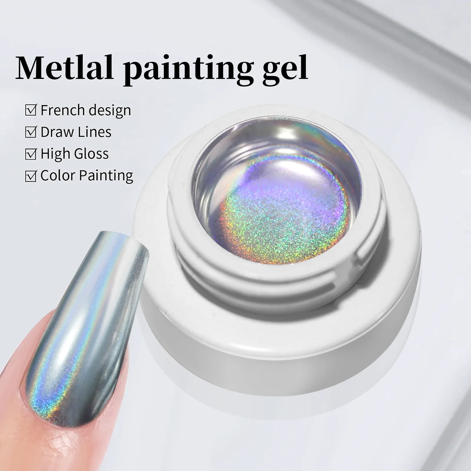 2024 Latest Nail Gel Polish Beauty Metallic Silver Nail Art Gel Mirror Chrome 3D Universal Holographic Laser Gel Polish