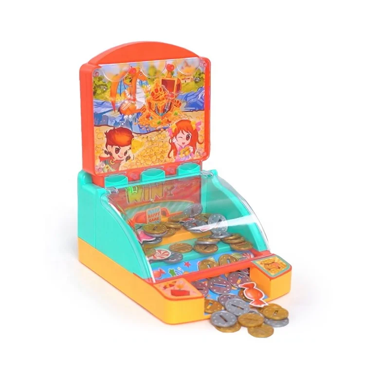 Развлекательная игрушка для детей игровой автомат с монетами и подсветкой музыкальный мини-толкатель