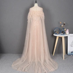 High-end evening dress Heavy beaded flowers  champagne a line tulle fairy  prom dress wholesales