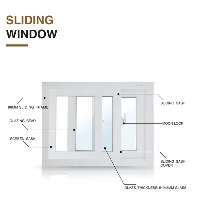 Plastic Frame Material  sliding upvc window