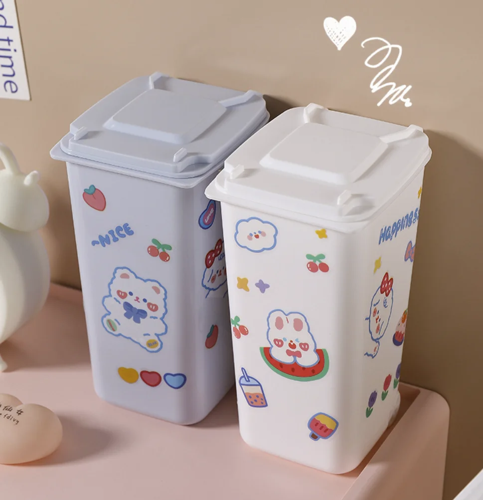 Mini waste bin Pen holder trash can desktop trash organizer plastic cute pen holder with wheels