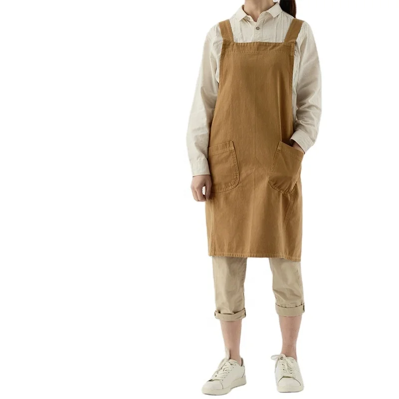 Простой фартук в японском и корейском стиле, водонепроницаемый домашний повседневный фартук для кухни, ресторана, официанта, рабочая одежда, фартук из чистого хлопка