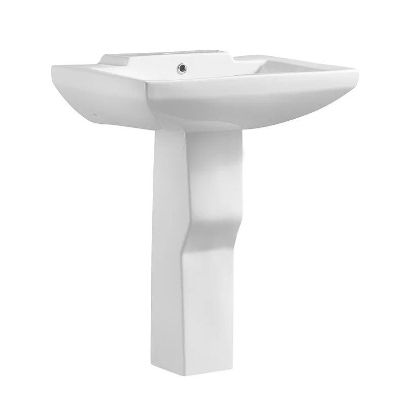 White Color Hand Wash Basin with Pedestal or Hotel Durable Ceramic Home Bathroom Pedestal Sinks Ceramic Glazed Bathroom Wash Fob