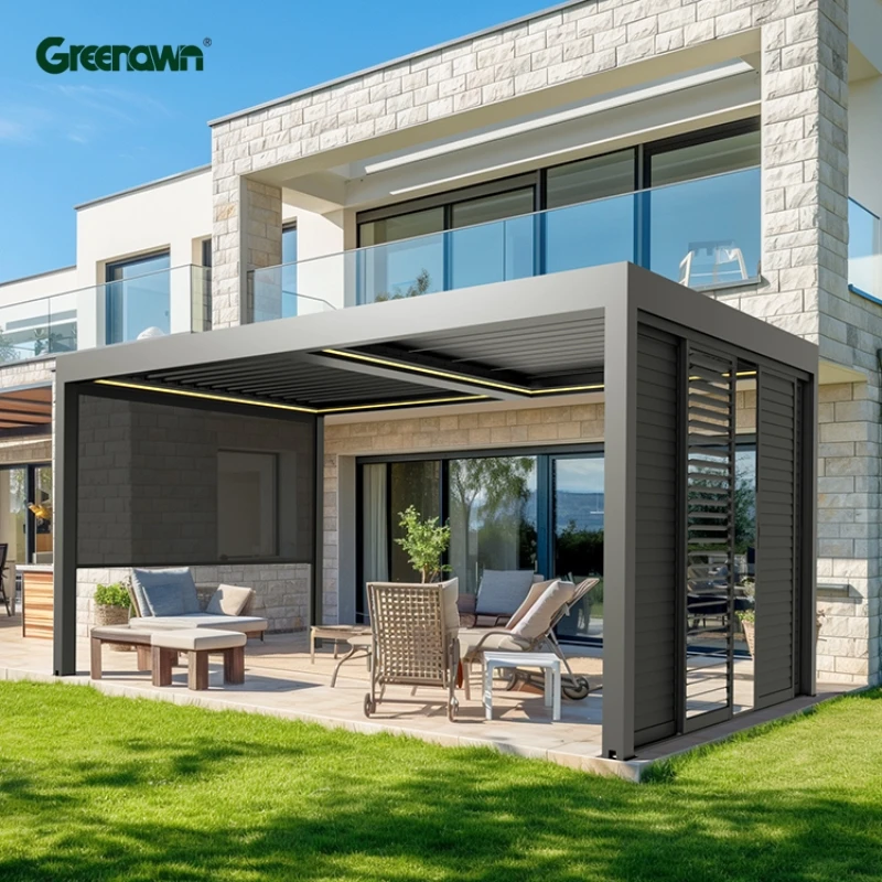 Electric terrace roof bioclimatic louver roof pergola awning aluminum patio cover