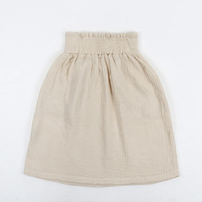 
2021 Wholesale Summer Kids Dress Muslin Gauze Cotton Loose Soft Solid Color Long Baby Girls Skirts 