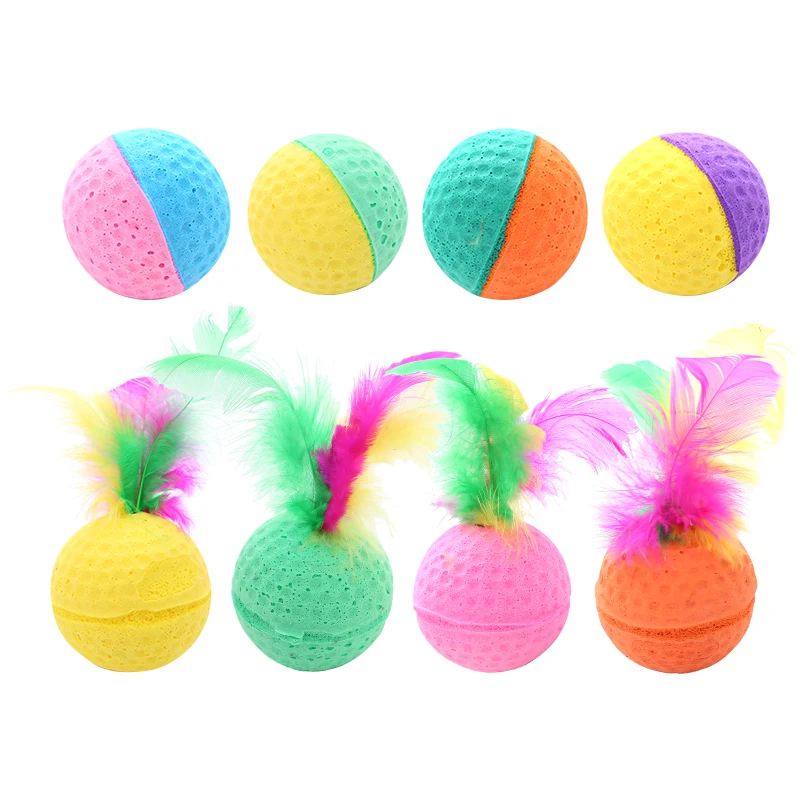 Wholesale Latex Foam Cat Toy Ball Feather Cat Soft Toys Candy Color Balls For Cats