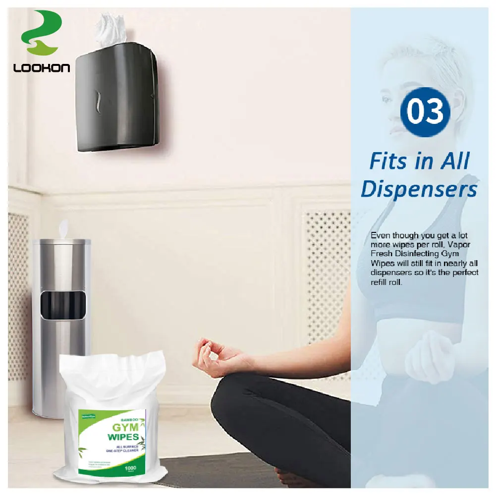 Lookon Wholesale 800 1000 1200 Count Big Roll Bulk Gym Fitness Equipment Wipes Yoga Mats Gym Cleaning Wipes Wet Wipes For Gym