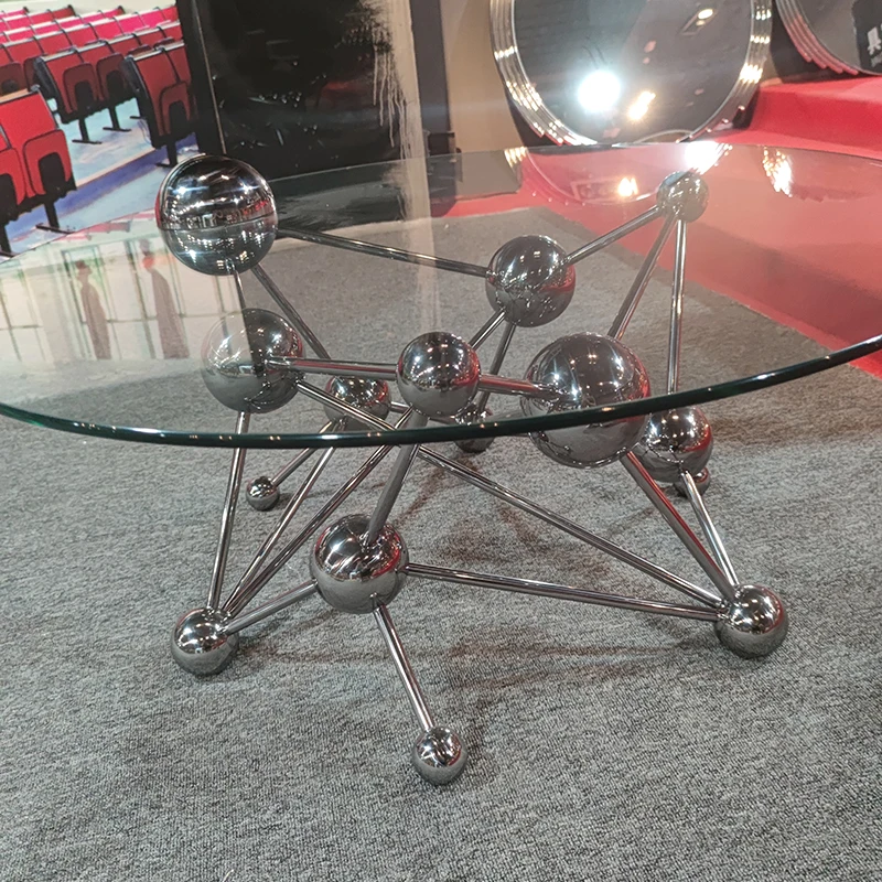 Custom luxury furniture stainless steel metal base black round designer art deco tempered glass gold coffee table modern