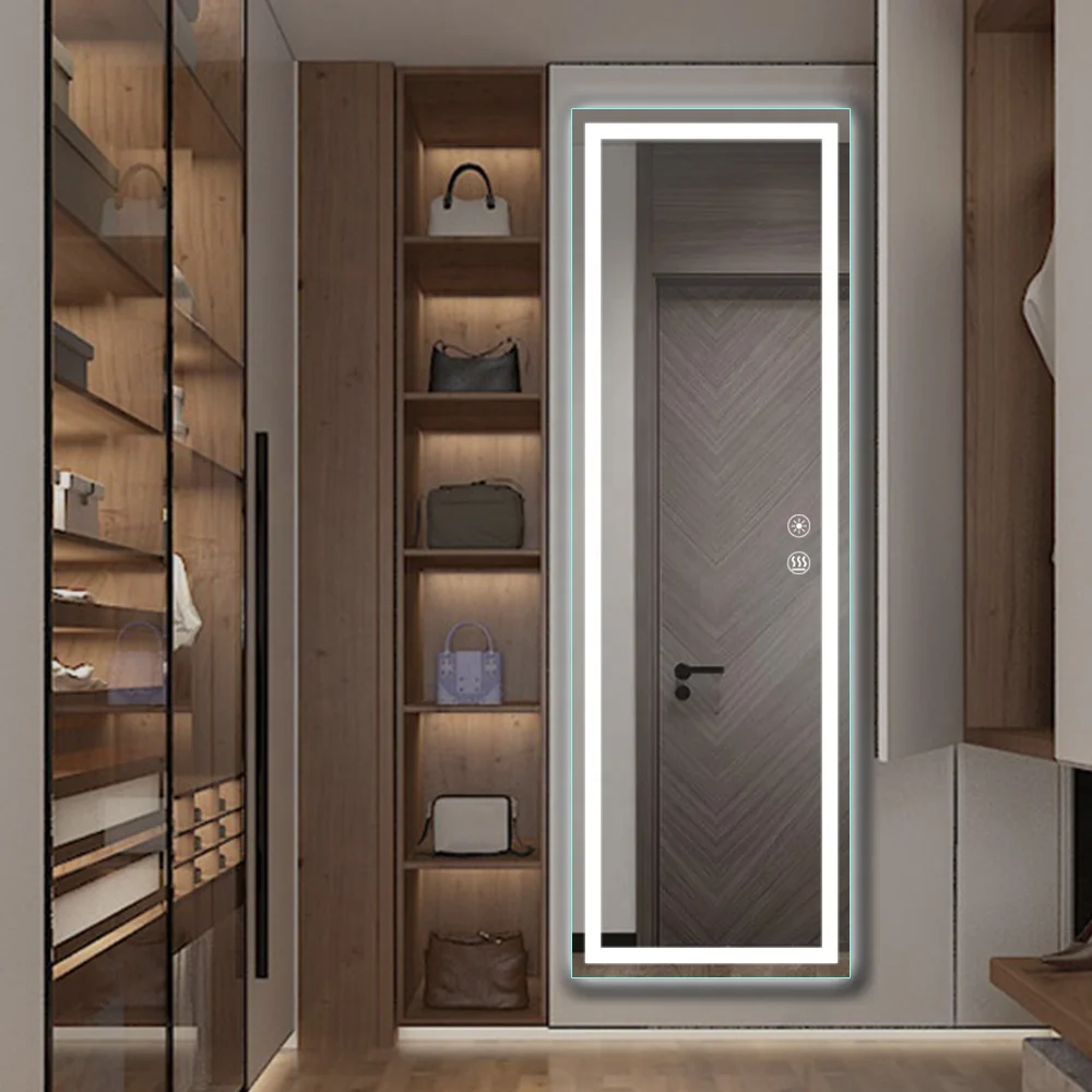 Salon Led Full Length Rectangle Lighted Mirror  Dimmable Wall Mounted Mirror with Led Anti Fog LED Light Dressing Mirror