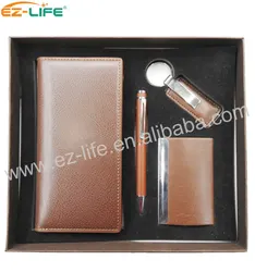 Gift Set Promotional Key Chain PU Business Card Holder Custom Pen Leather Card Wallet
