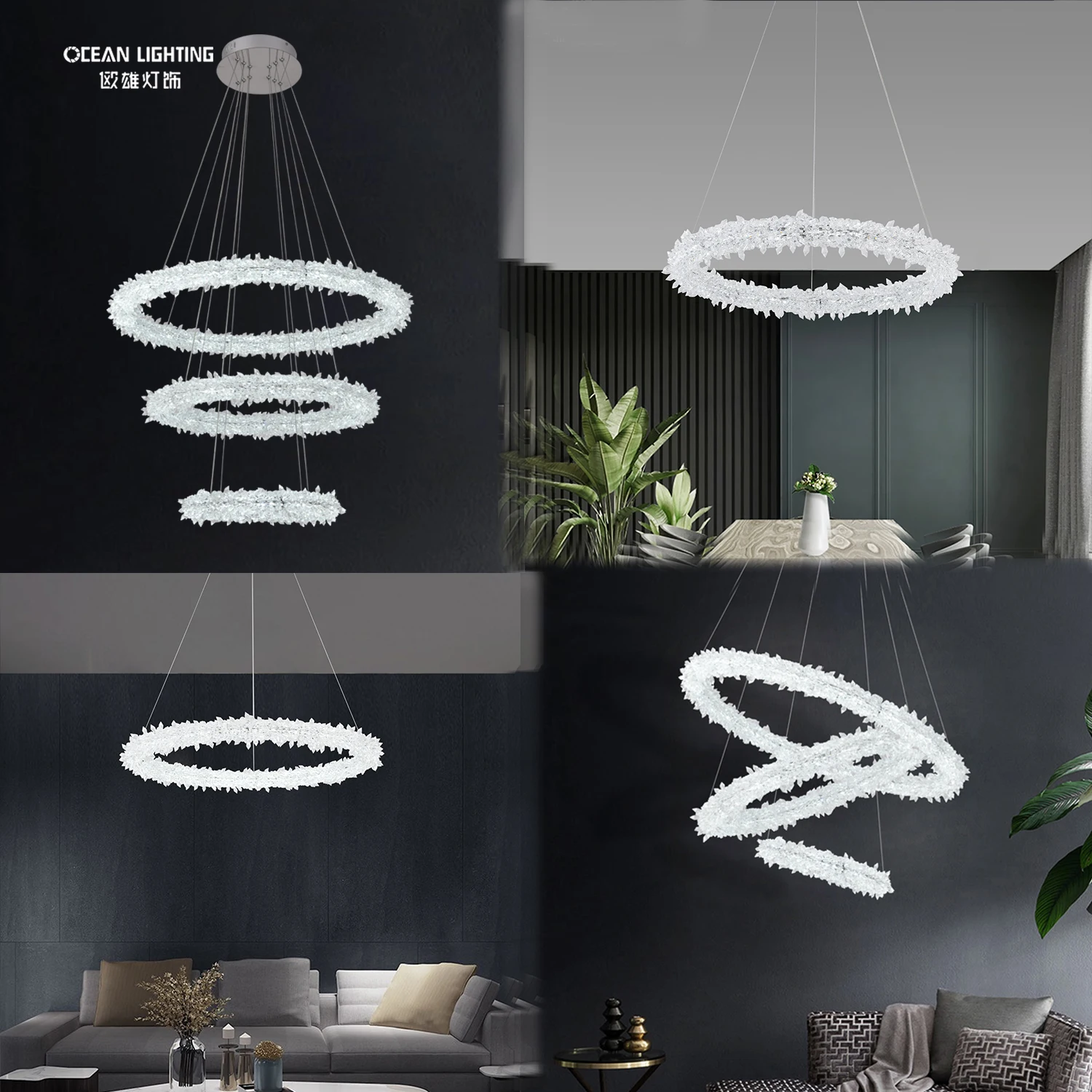 Custom 3 Rings Chandelier Indoor Hotel Household Designer Lustre Nordic Round Modern Crystal LED Pendant Light For Restaurant
