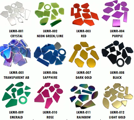 Lucky factory 500 PCS single color mix 10 shapes  acrylic  mirror stone sew on rhinestone  acrylic shaped stone