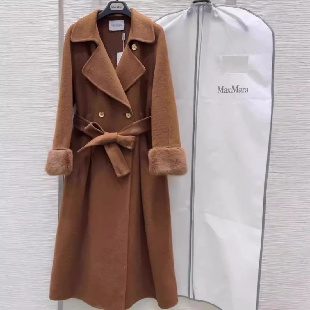 Customized logo 2024 Fall and winter new arrival High-end double-sided mink fur cashmere coat