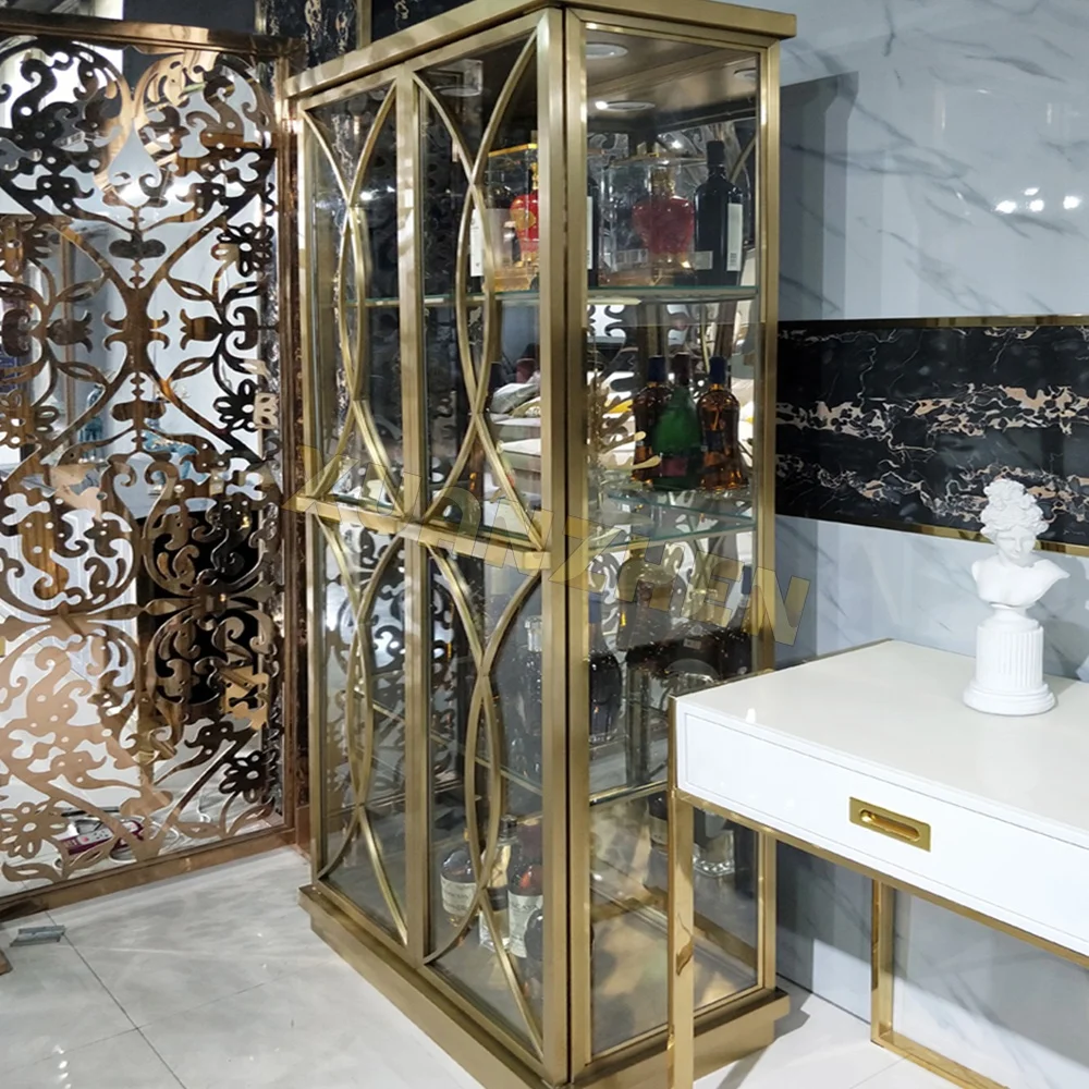 Living room furniture new design luxury modern corner wine cooler wine cabinet stainless steel glass wine racks for sale