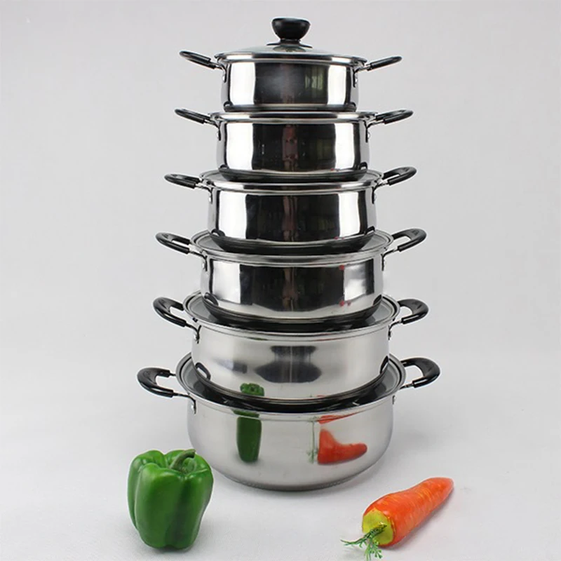 Wholesale korea style kitchenware hot pot stainless steele 3 pcs cookware pot with glass lid