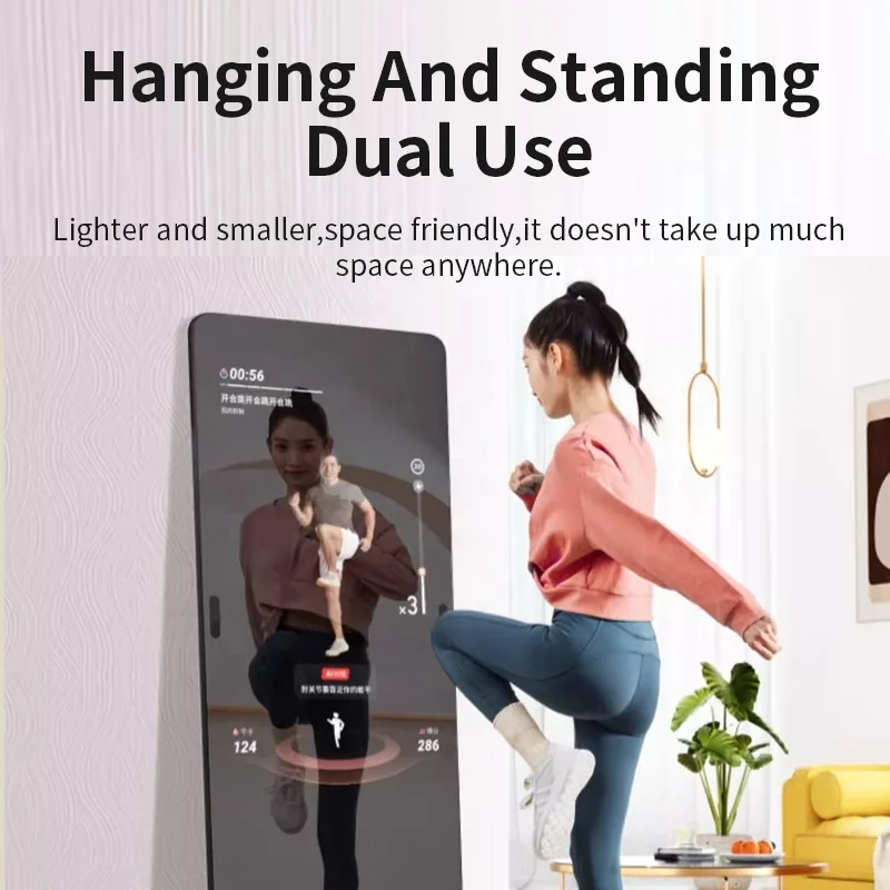 Custom Floor Stand Digital Signage Fitness Smart Wifi  Weight Mirror Exercise Workout Mirror