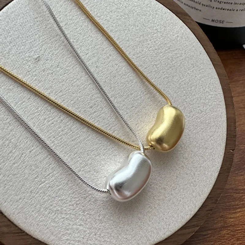 Real S925 Sterling Silver Frosted Big Bean Clavicle Chain Necklace Women Girl Fine Jewelry