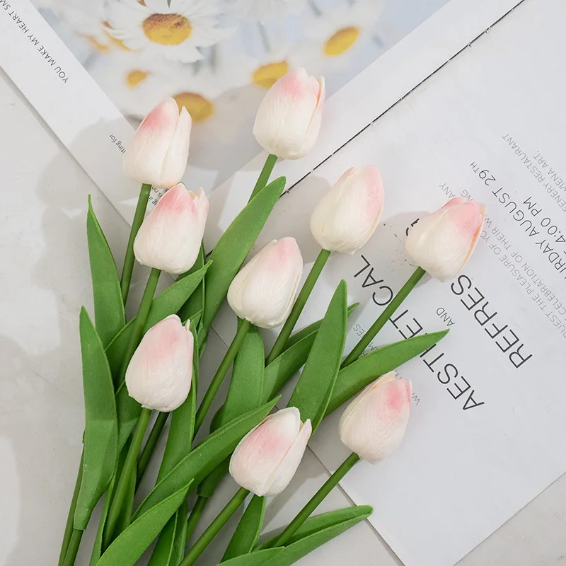 Wholesale Home Decor Simulation Tulips Single Branch Soft Feeling Plastic Artificial Real Touch Tulip Flowers
