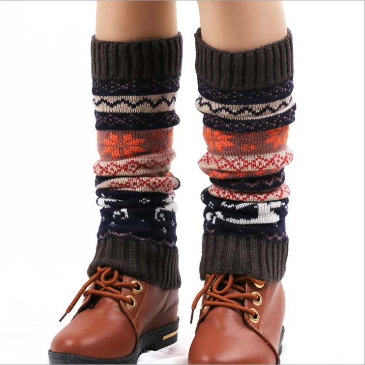 Knee high christmas stocking boot cuff sock leg warmer women knitted wool warm winter socks