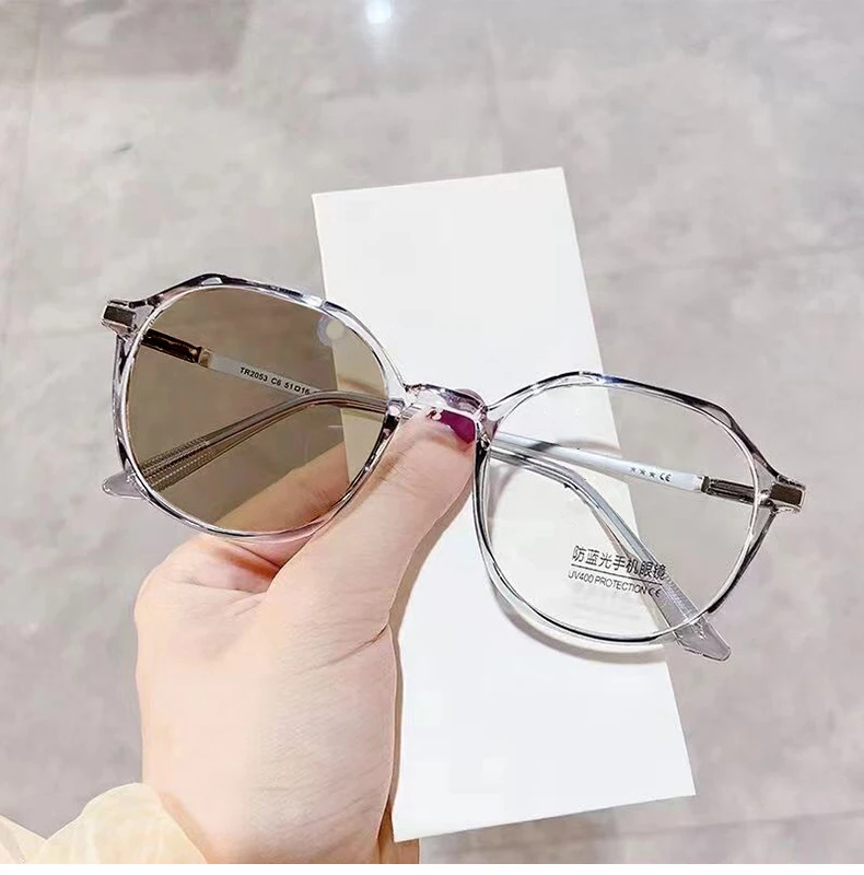 2053 New Fashion Color changing Custom logo Women Optical Blue Light optical Glasses Metal Cat Eye Photochromic Eyeglasses Lens