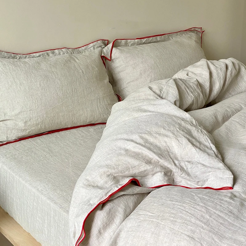 100% Linen bedding linen set embroidery Flax Linen fabric Hotel bedding set Europe Style Bedsheets Customization Wholesale