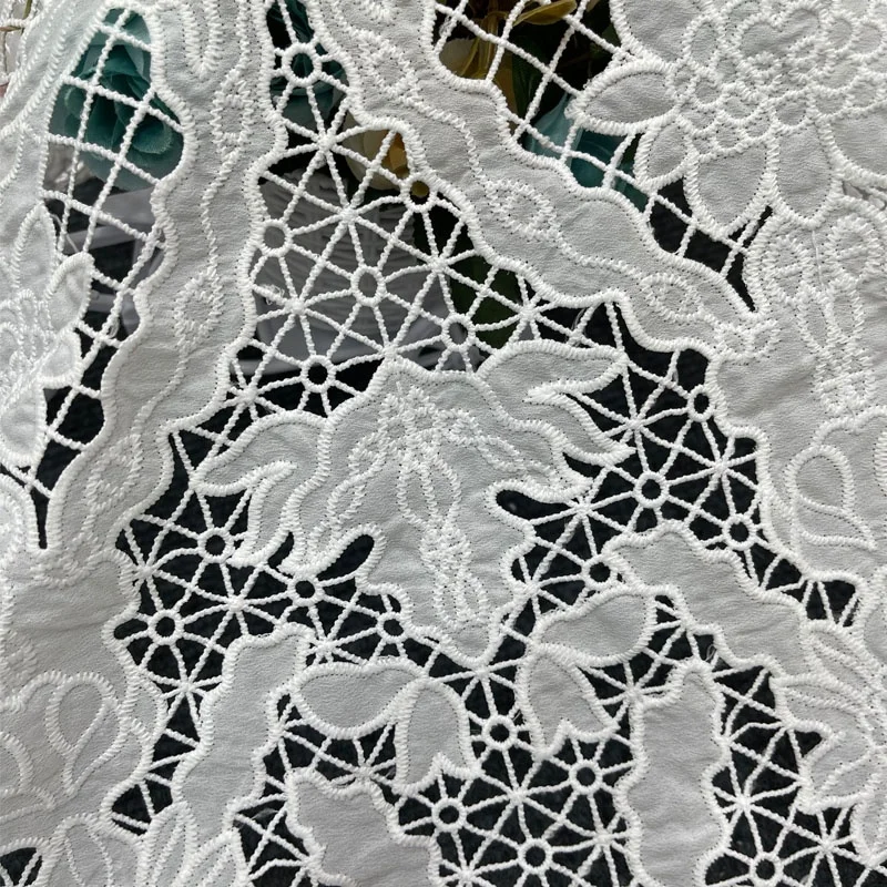 Latest Floral Guipure Lace Polyester Embossed Mesh Fabric Openwork Lace Fabric for Skirts