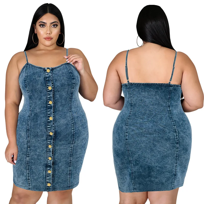 wholesale womens boutique clothing 2024 New arrival plus size elegant Sleeveless collarless suspender short denim dress