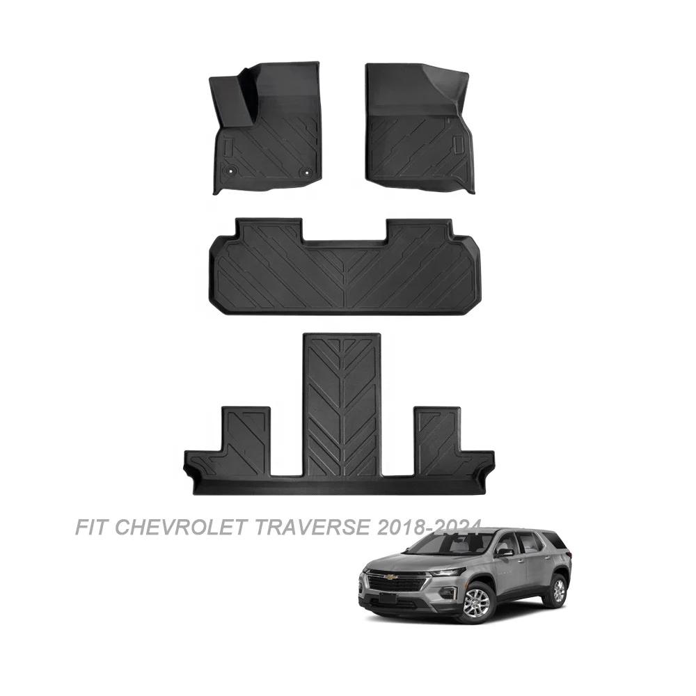 All-Weather TPE Rubber Floor Mats for Chevrolet Traverse 2018-2024 Odorless Anti-Slip Waterproof,1st & 2nd Row