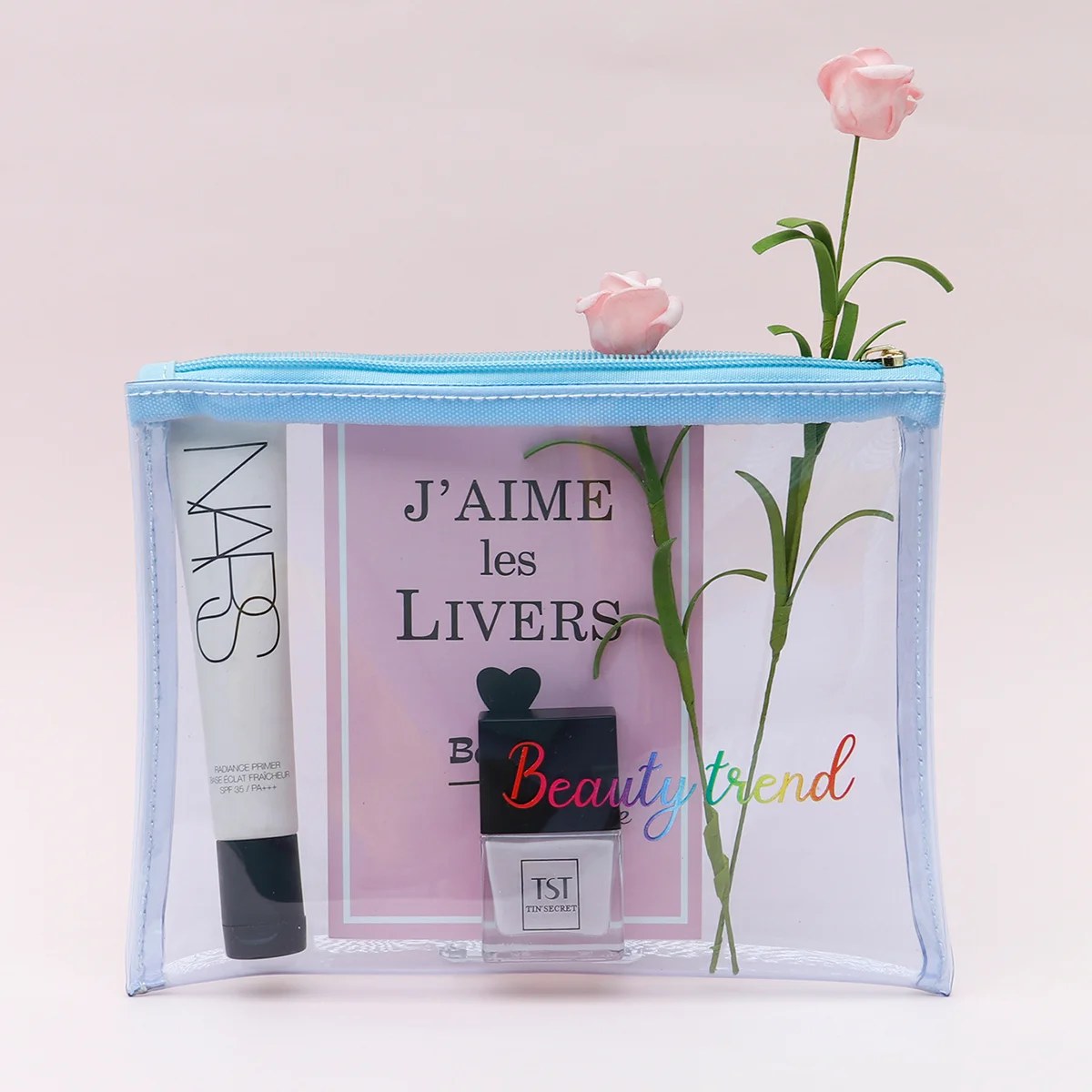 Custom Hologram PVC Makeup zipper Bag Transparent Laser private logo Toiletry Bag Cosmetic Bag