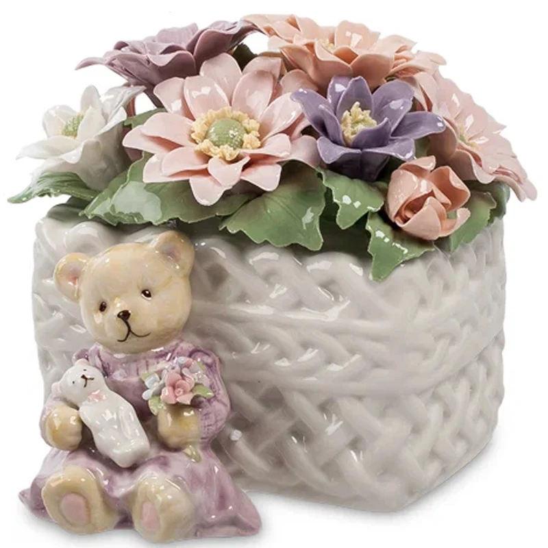 Wholesale Handmade Mini Porcelain Gift Flowers for Home Decoration, a Basket of Ceramic Flowers for Wedding Decor & Gifts