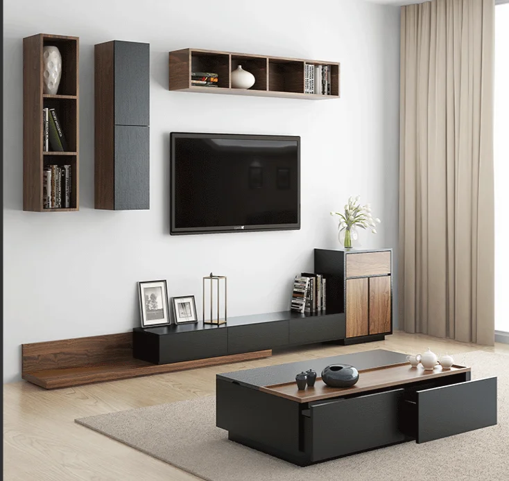 Nordic minimalist TV cabinet coffee table combination modern light luxury retractable TV cabinet