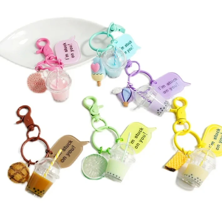 Cute Key Chain Milk Tea Cup Pendant Keyring Backpack Pendant Accessories Candy Color Keychain Accessories