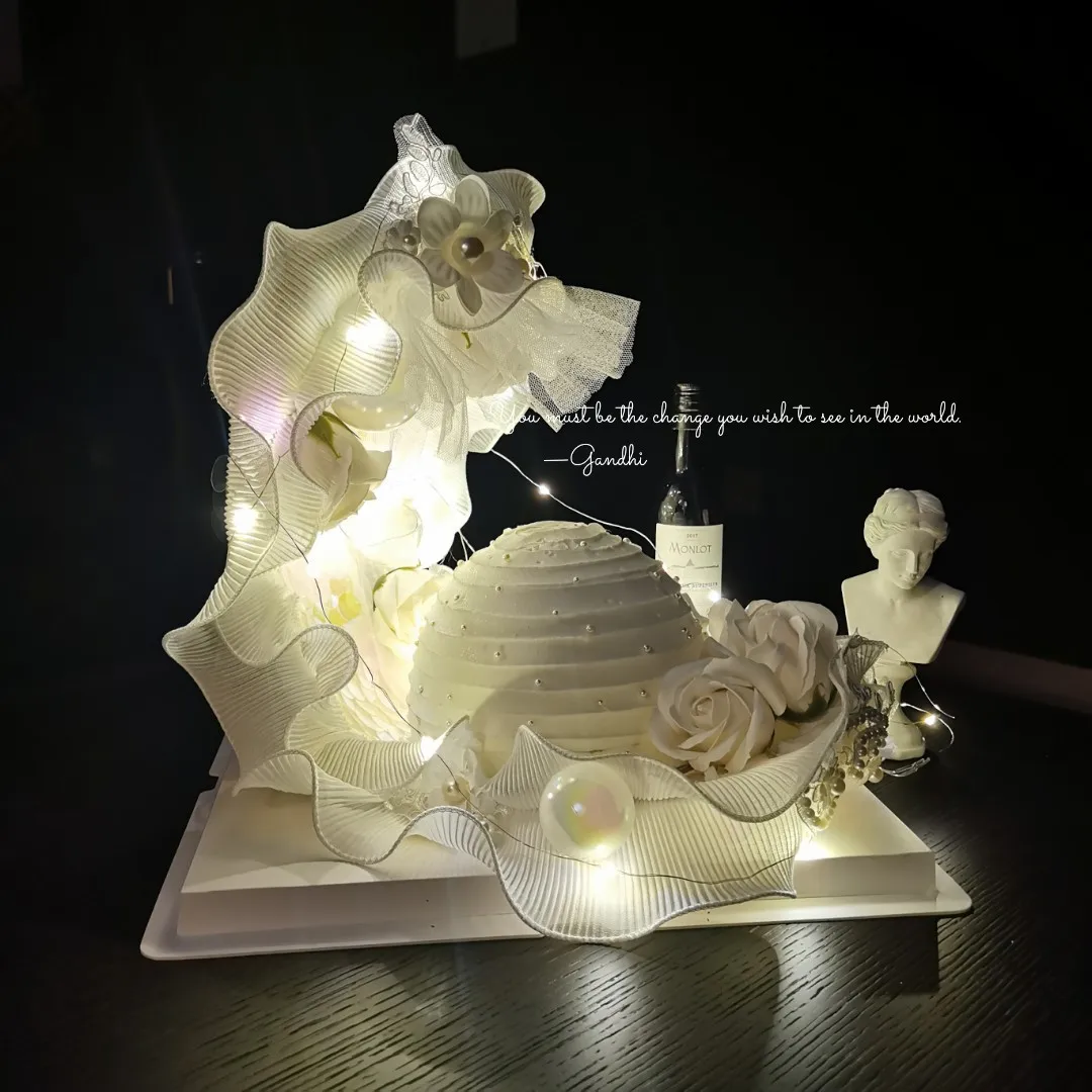 Handmade beautiful romantic lace moon boat theme birthday cake ornaments decoration