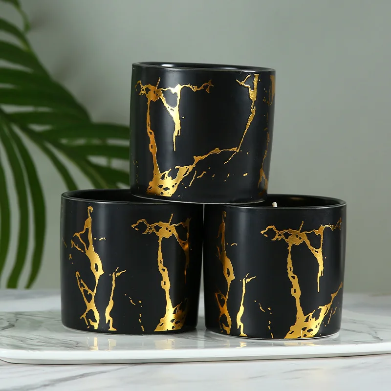 Newest Handmade Soy Wax Bamboo Green Tea Creative Marble Ceramic Cup Fragrance Scented Candles