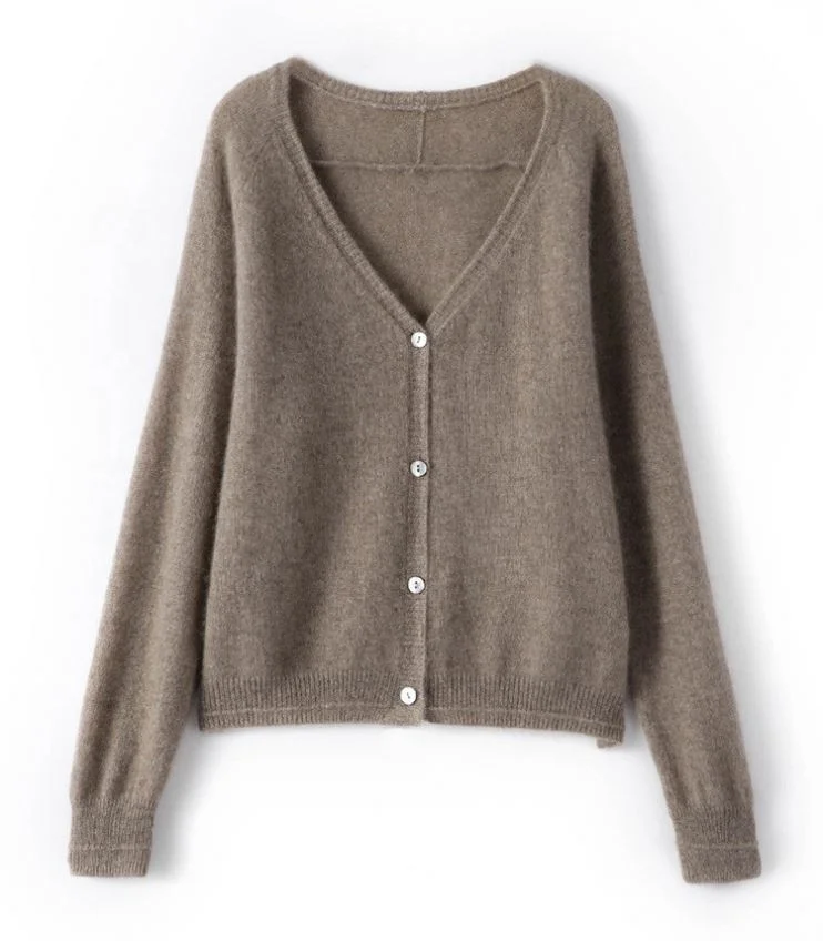 Free Sample 2024 Aw Custom Logo Wholesale 100% Pure Cashmere Azo-Free Light Knitted Ladies Casual Cardigan For Woman