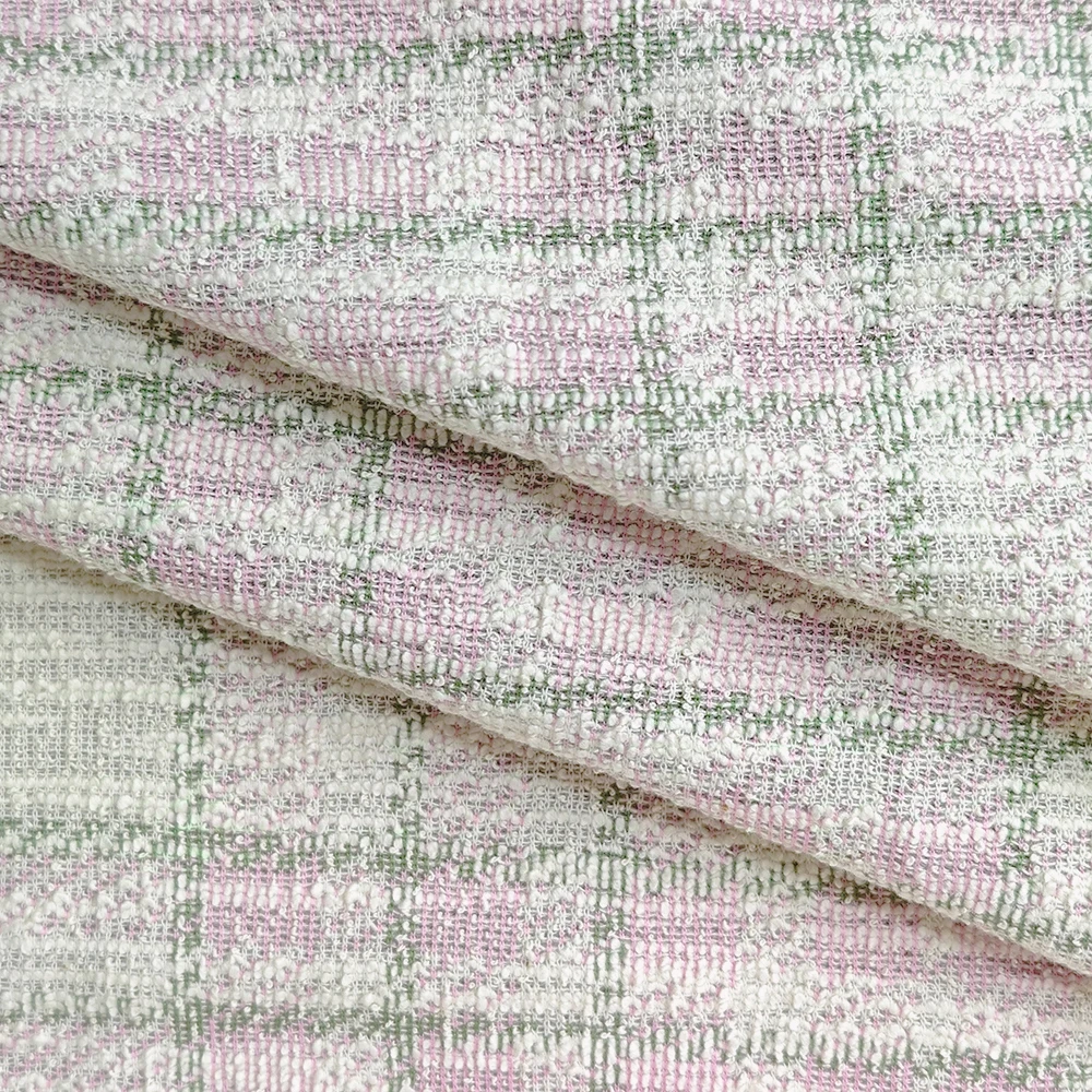 Factory Custom Wholesale Channel-style 250gsm 64% Cotton 36% Polyester Knitted Plaid Tweed Jacquard Fabric For Jackets
