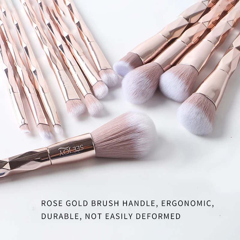 12PCS Private Logo Customized Quality Champagne Gold handle soft synthetic hair beauty wholesale Makeup Brush with free PU bag