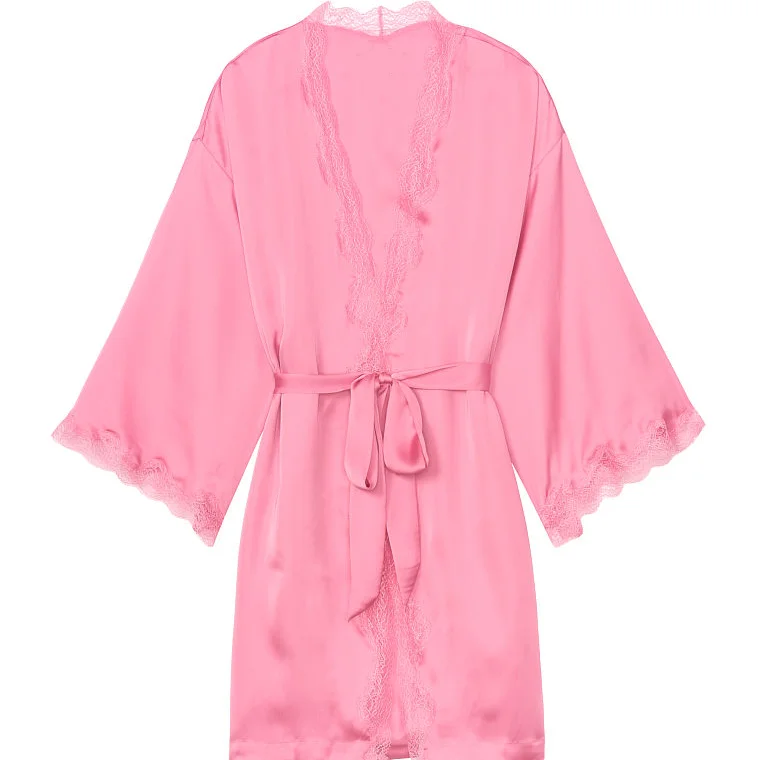 Solid color  Satin Silk Pajamas Women Sleepwear two sets Silk robe  For Ladies