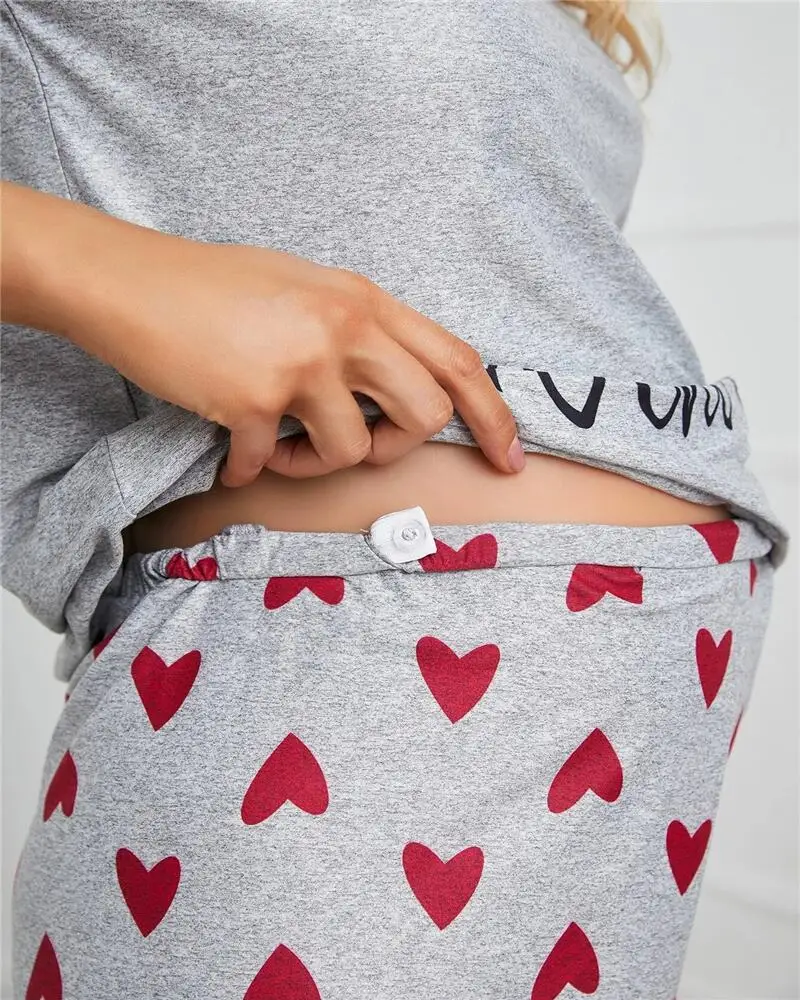 
M039 Heart and Letter Graphic Maternity Loungewear Pj Short Set for Pregnant Women 