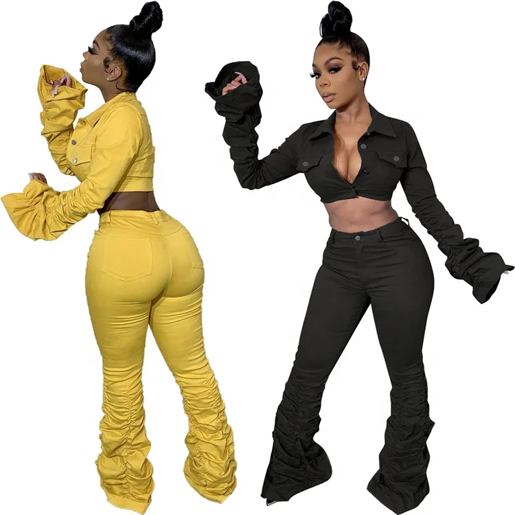 2020 Custom Wholesale New Fashion 2 Piece Womens Set Outfits Stacked Pants Two Piece Set Clothing
